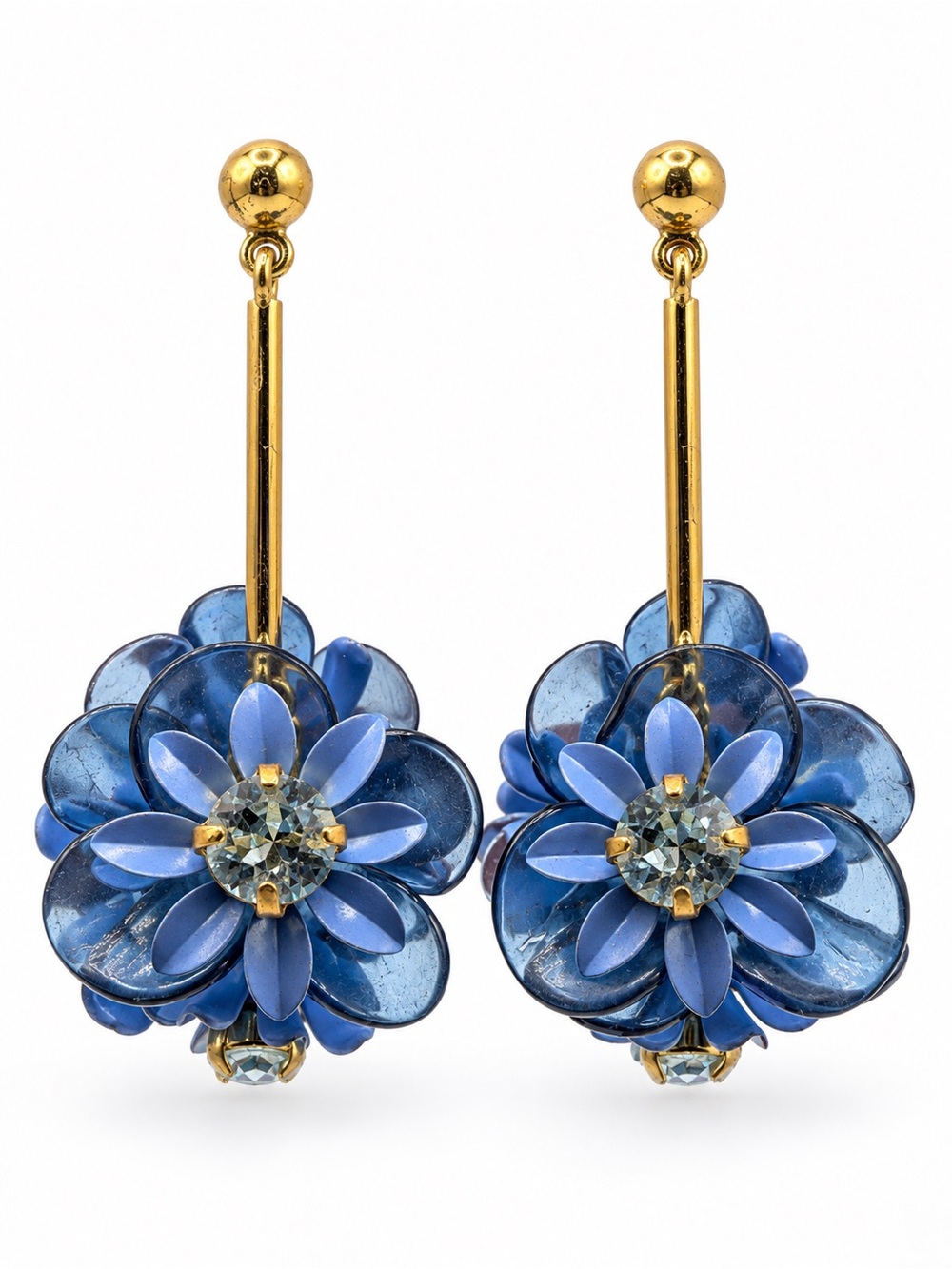 J.Crew Blue Lucite Floral Statement Dangle Earrings